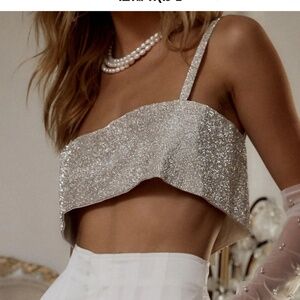 12th tribe Shira silver rhinestone crop top